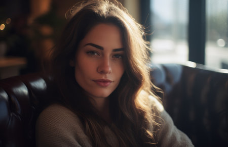 Young positive woman smiling at the cameraの素材