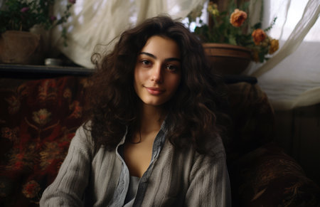 Closeup of a young beautiful womanの素材