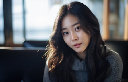 Closeup of a young Korean womanの素材