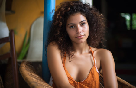 Closeup of a young Cuban womanの素材