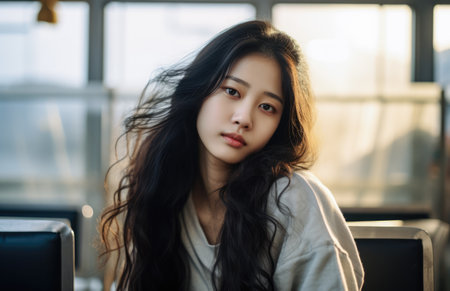 Closeup of a young Korean womanの素材