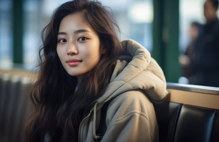 Closeup of a young Korean womanの素材