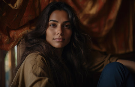 Closeup of a young Indian womanの素材