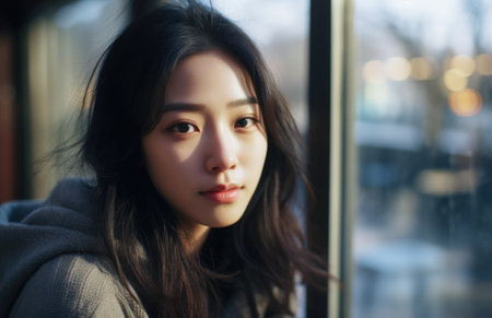 Closeup of a young Korean womanの素材