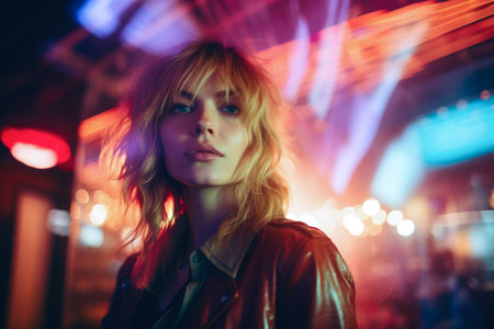 Portrait of a young woman in a night sceneの素材