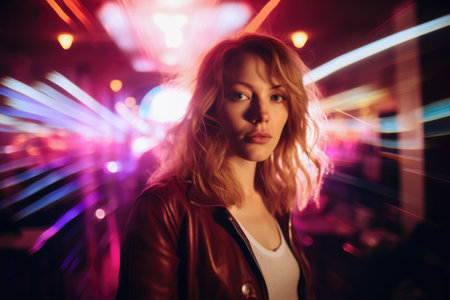 Portrait of a young woman in a night sceneの素材
