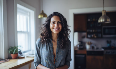 Smiling diverse businesswoman at her homeの素材