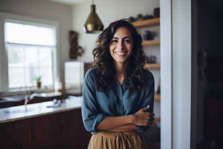 Smiling diverse businesswoman at her homeの素材