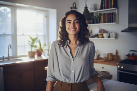 Smiling diverse businesswoman at her homeの素材