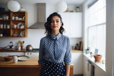 Young woman in the kitchen of her homeの素材