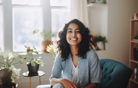 Smiling diverse businesswoman at her homeの素材