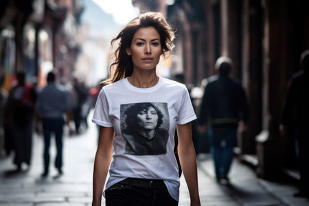 Young travel woman walking down the old townの素材