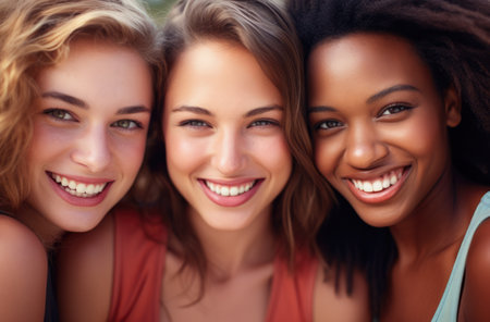 Group of cheerful young women togetherの素材