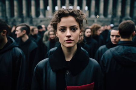 Woman activist leading a protestの素材