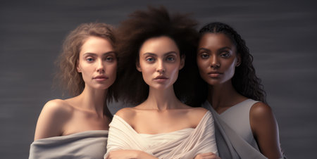 Portrait of three multicultural women standing togetherの素材
