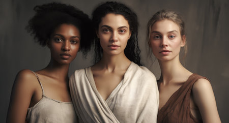 Portrait of three multicultural women standing togetherの素材