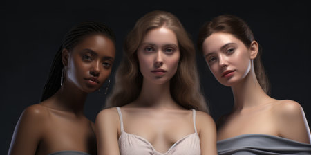 Portrait of three multicultural women standing togetherの素材