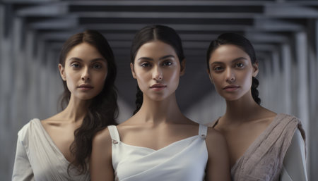 Portrait of three multicultural women standing togetherの素材