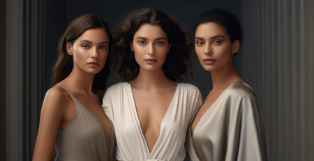 Portrait of three multicultural women standing togetherの素材