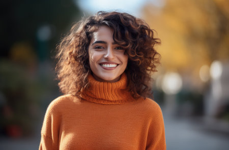 Smiling young woman relaxing at homeの素材