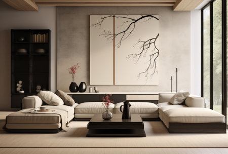 Modern living room composition with beige sofaの素材