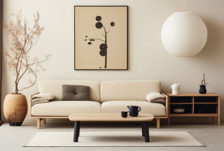 Modern living room composition with beige sofaの素材