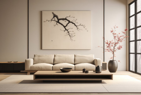Modern living room composition with beige sofaの素材