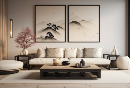 Modern living room composition with beige sofaの素材