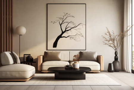 Modern living room composition with beige sofaの素材