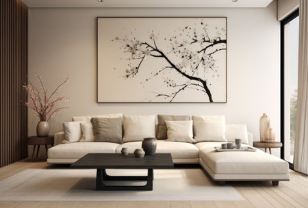 Modern living room composition with beige sofaの素材