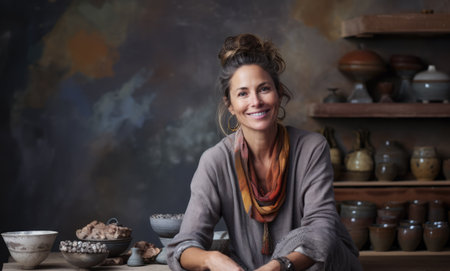 Portrait of a woman in her shopの素材