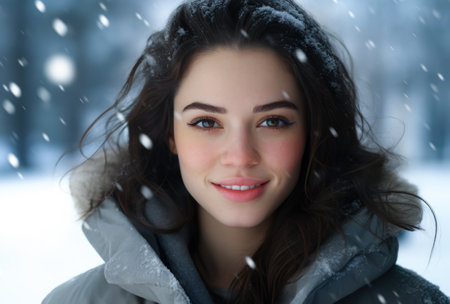 Portrait of a young woman in her winter holidaysの素材