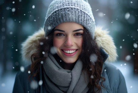 Portrait of a young woman in her winter holidaysの素材