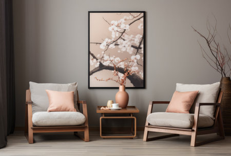 Modern living room composition with two chairs and a coffee tableの素材