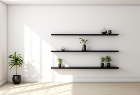 Modern living room interior with white walls and minimal furnitureの素材