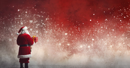 Santa Claus looking at the stars with copyspaceの素材