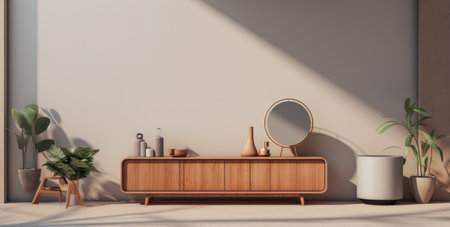 Wooden cabinet in a minimalist luxury living roomの素材