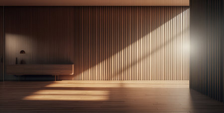 Luxurious room interior with minimalistic decoration an wooden panelsの素材