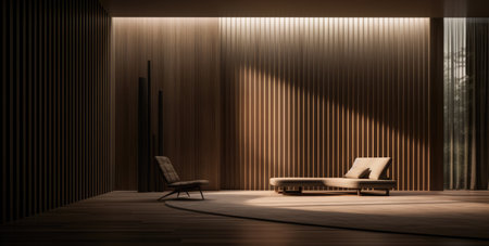 Luxurious room interior with minimalistic decoration an wooden panelsの素材