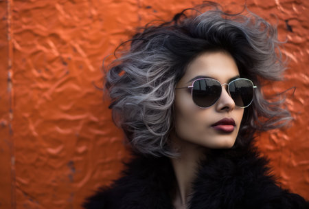 Young Indian woman in sunglasses and a fur coat-6の素材