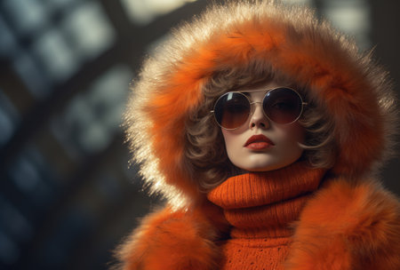90s young woman in sunglasses and a fur coatの素材