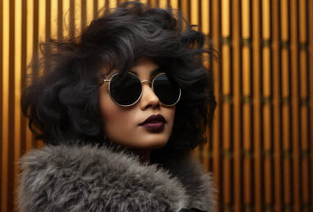 Young Indian woman in sunglasses and a fur coat-6の素材