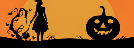 Halloween banner with spooky silhouettesの素材