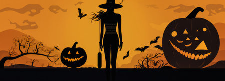 Halloween banner with spooky silhouettesの素材