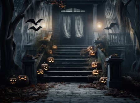 Decorated Halloween spooky porchの素材