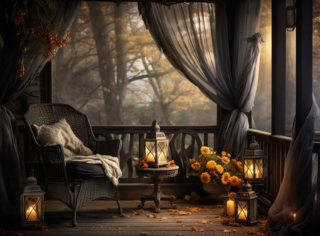 Decorated Halloween spooky porchの素材