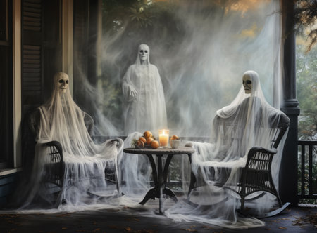 Decorated Halloween spooky porchの素材