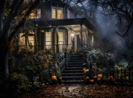 Decorated Halloween spooky porchの素材