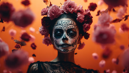 Woman with skull make up. Halloween concept imageの素材