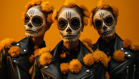 Woman with skull make up. Halloween concept imageの素材